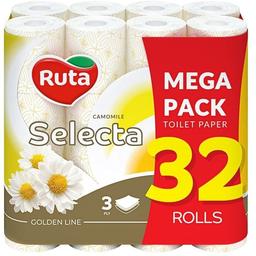 Туалетная бумага Ruta Selecta Ромашка, трехслойная, 32 рулона, белая