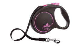 Повідець-рулетка Flexi Black Design L, стрічка 5 м, для собак до 50 кг, чорний з рожевим (FU32T5.251.S CP)