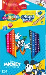 Карандаши цветные Colorino Mickey, трехгранные, с точилкой, 12 шт., 13 цветов (89847PTR)