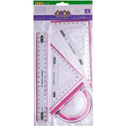 Набір ZiBi Kids Line: лінійка 20 см, 2 косинці, транспортир з рожевою смужкою (ZB.5680-10)