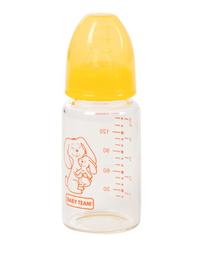 Бутылочка для кормления Baby Team, стеклянная, 150 мл, желтый (1210_зайчик)