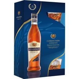 Крепкий алкогольный напиток Alexandrion 7 звезд, 40%, в подарочной упаковке, 0,7 л + 2 стакана