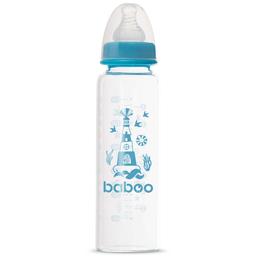 Скляна пляшечка для годування Baboo Marine Антиколікова, 240 мл, 3+ міс., синя (3-119)