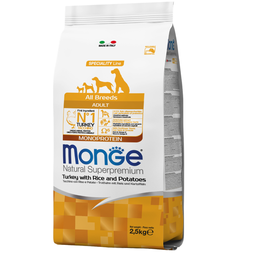Сухий корм Monge Dog All breeds Adult, для дорослих собак усіх порід, індичка, рис та картопля, 2,5 кг