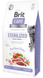 Беззерновий сухий корм для дорослих стерилізованих котів і котів з надмірною вагою Brit Care Cat GF Sterilized Weight Control, зі свіжою качкою та індичкою, 7 кг