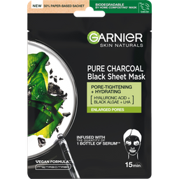 Чорна Тканинна маска Garnier Skin Naturals Очищаюче Вугілля і Чорні водорості, 28 г (C5934400)