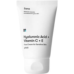 Крем для обличчя Sane Hyaluronic Acid + Vitamin C + E, для чутливої шкіри, 40 мл