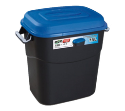 Бак для сміття Tayg Eco, 75 л, з кришкою та ручками, чорний з синім (411021)