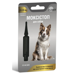 Краплі на холку для собак ProVET Моксистоп, для лікування та профілактики гельмінтозів, від 10 кг, 1 піпетка по 2,5 мл (PR241917)