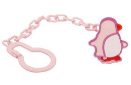 Ланцюжок для пустушки Курносики Пінгвін, з кліпсою, рожевий (7090 рож)