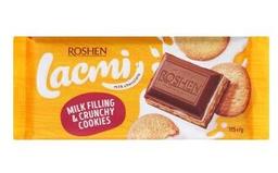 Шоколад молочный Roshen Lacmi с молочной начинкой и печеньем, 115 г (819992)