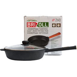 Сковорода Brizoll Optima-Black с крышкой, чугунная, 26х6 см (O2660-P1-C)