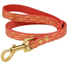 Поводок для собак BronzeDog Barksi Classic кожаный с золотым тиснением Море М 120х1.2 см красный