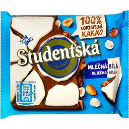 Шоколад молочний та білий Studentska арахіс з желейними шматочками та родзинками, 90 г (890957)