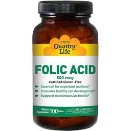 Фолієва кислота Country Life Folic Acid 800 мкг 100 таблеток