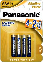 Щелочные батарейки мизинчиковые Panasonic 1,5V АAА LR03 Alkaline Power, 6 шт. (LR03REB/6B2F)