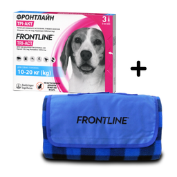 Капли Boehringer Ingelheim Frontline Tri-Act от блох и клещей для собак, 10-20 кг, 3 пипетки + Плед для пикника Frontline, темно-синий