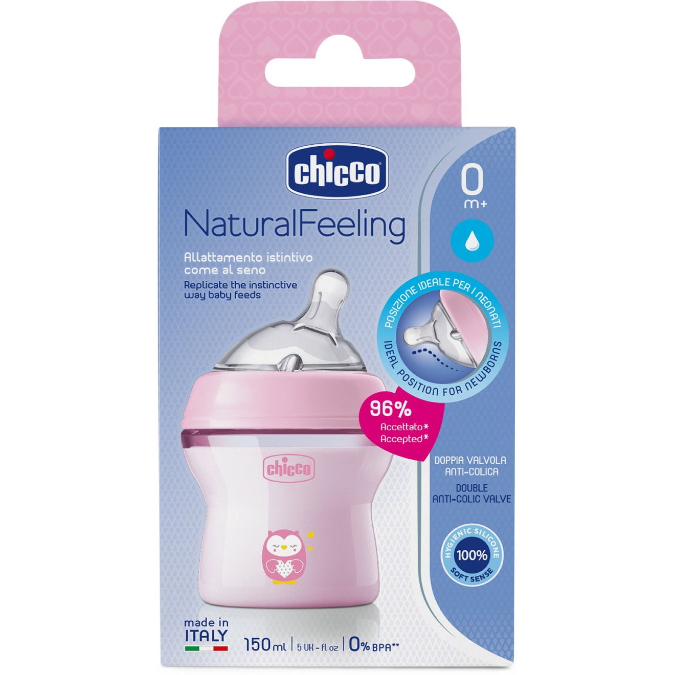 Бутылочка для кормления Chicco Natural Feeling, Color, c силиконовой соской, 150 мл, розовый (81311.10) - фото 9