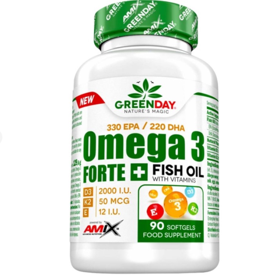 Жирные кислоты Amix Green Day Omega 3 Forte 330/220 мг+D3, K2, Vit. E 90 софт гель - фото 1