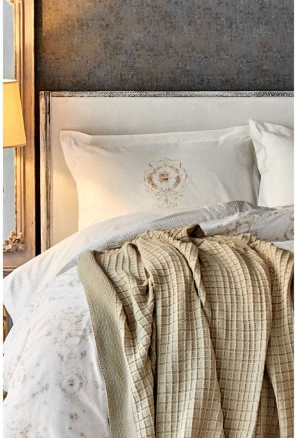 Набор постельное белье с пледом Karaca Home Quatre delux gold 2020-1, евро, золотой, 5 предметов (svt-2000022239004) - фото 2