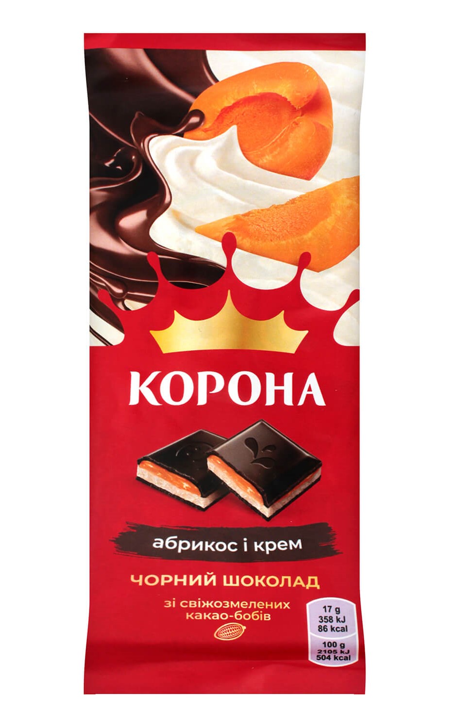 Шоколад чорний Корона з абрикосово-кремовою начинкою, 85 г (811245) - фото 1