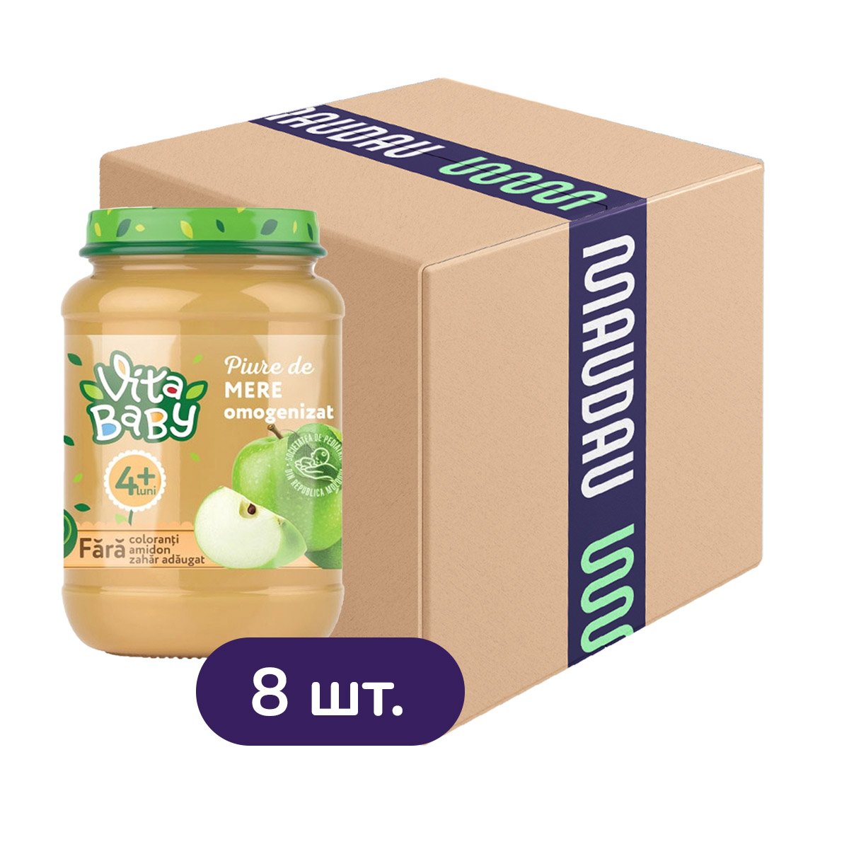 Упаковка пюре Vita Baby з яблук без додавання цукру 180 г х 8 шт. Термін придатності до 21.04.2024 - фото 1