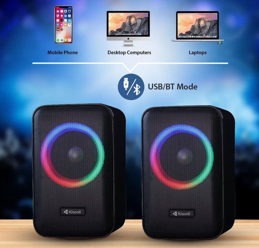 Компьютерные колонки Kisonli X20 Bluetooth USB RGB light Black - фото 3