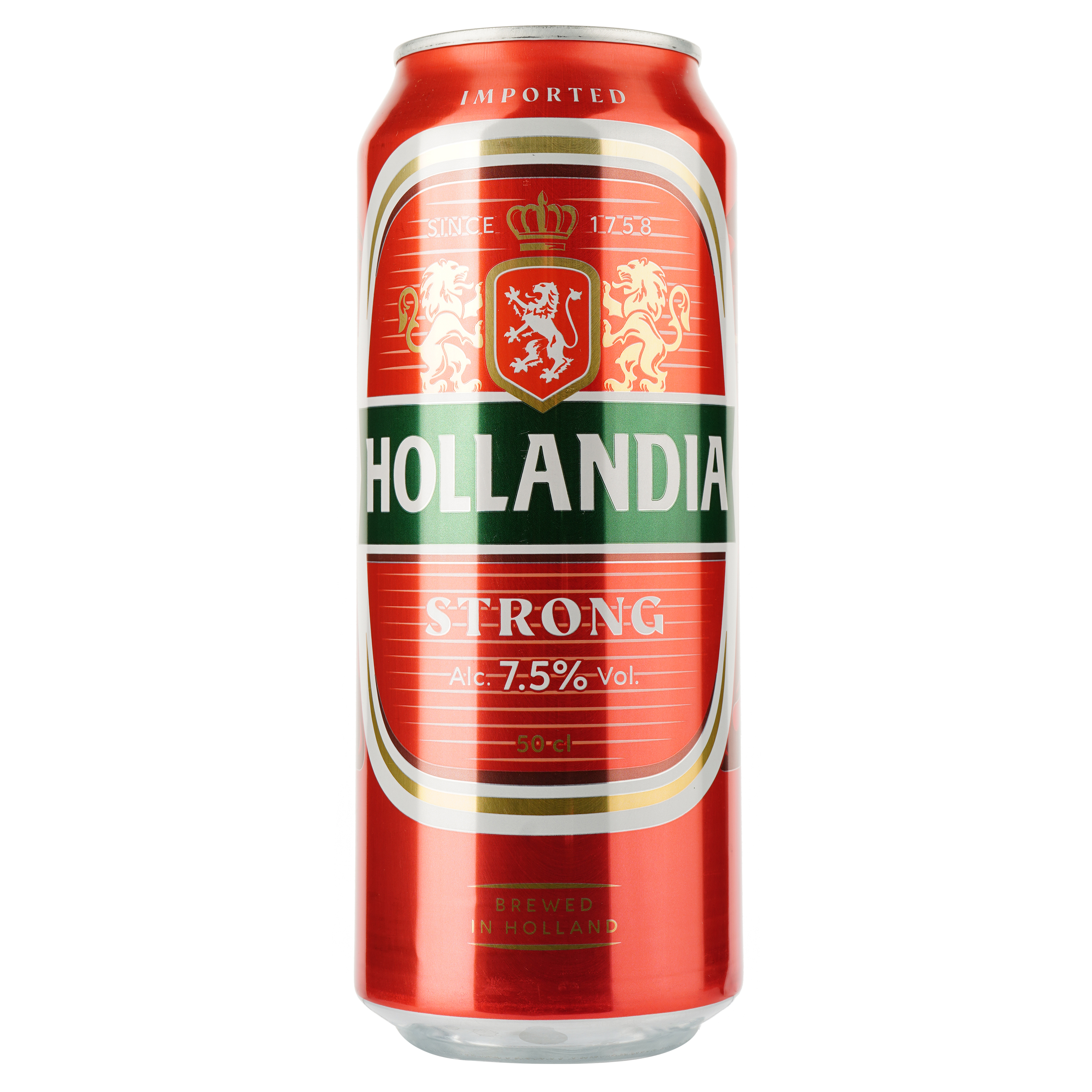 Пиво Hollandia Strong, светлое, фильтрованное, 7,5%, ж/б, 0,5 л - фото 1