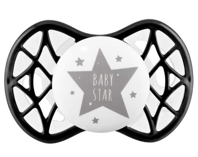 Силіконова симетрична пустушка Nuvita Air55 Cool Baby Star, 0+ міс., чорний (NV7065IB) - фото 1