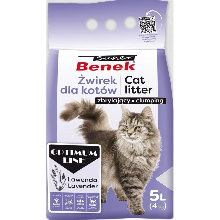 Бентонітовий наповнювач для котячого туалету Super Benek Оптимальний з ароматом лаванди 5 л - фото 1