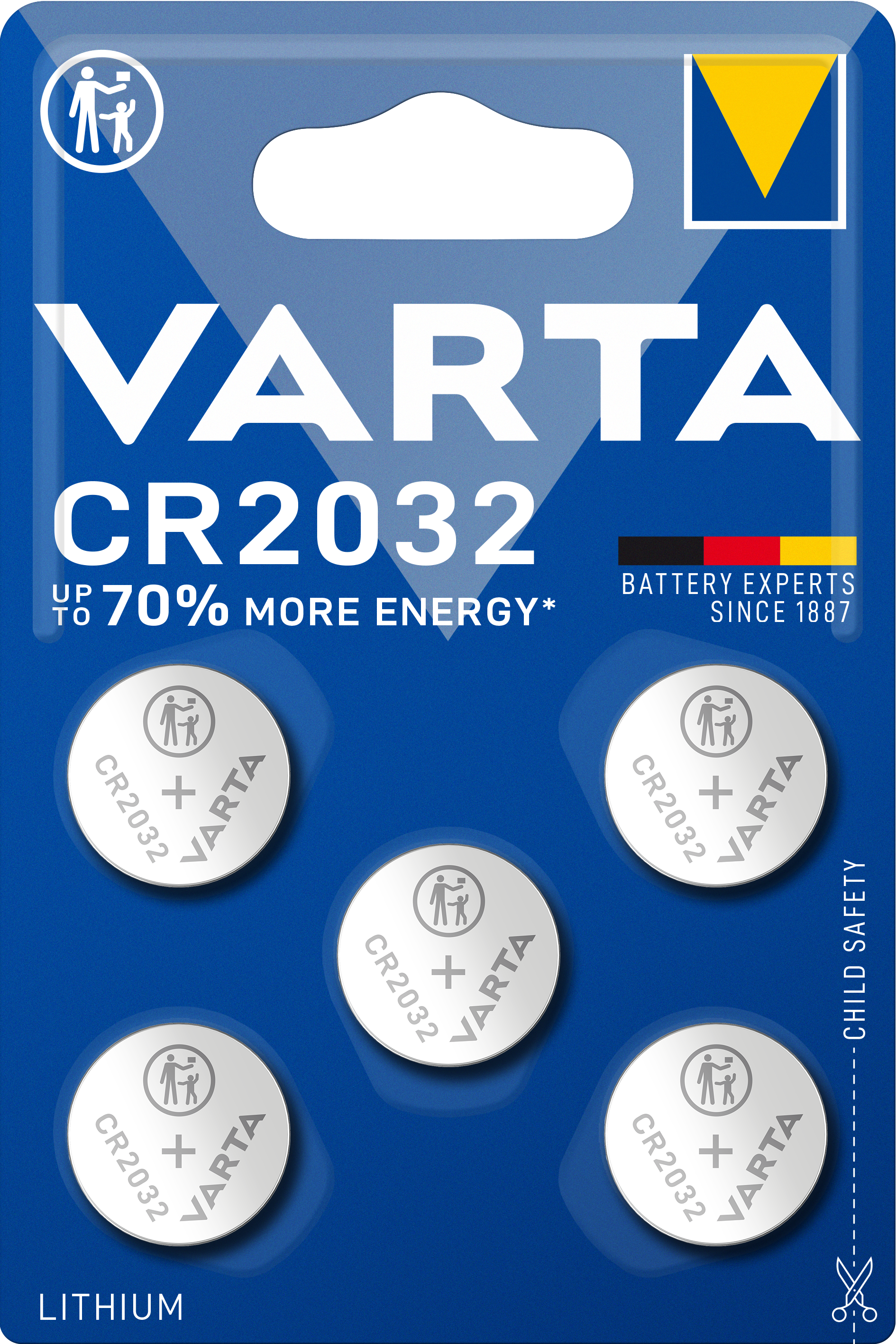 Батарейка Varta CR 2032 Bli 5 Lithium, 3-6 V, 5 шт. (6032101415) - фото 1