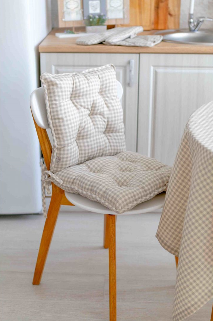 Круглая подушка для стула Прованс Bella d-40, клеточка, серый (13572) - фото 2