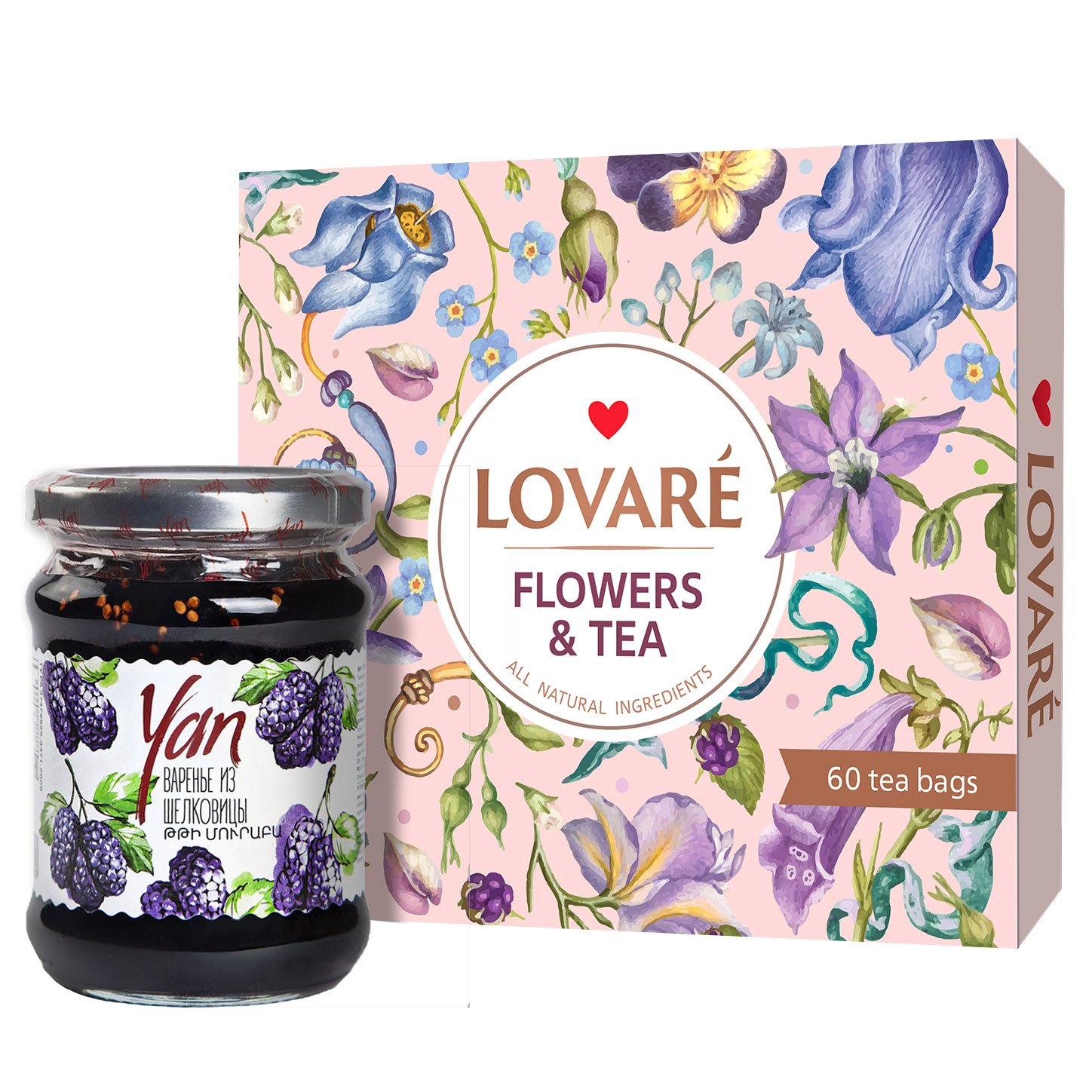 Набор: Коллекция чая Lovare Flowers&Tea 12 видов 102.5 г 60 шт. + Варенье Yan из шелковицы 300 г - фото 1