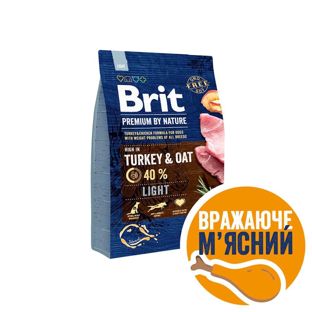 Сухий корм для собак з надмірною вагою Brit Premium Dog Light, з індичкою, 3 кг - фото 2