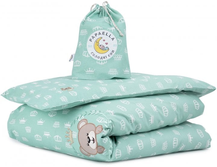 Комплект постельного белья для младенцев в кроватку Papaella Корона, мятный, 135х100 см (8-33344) - фото 1