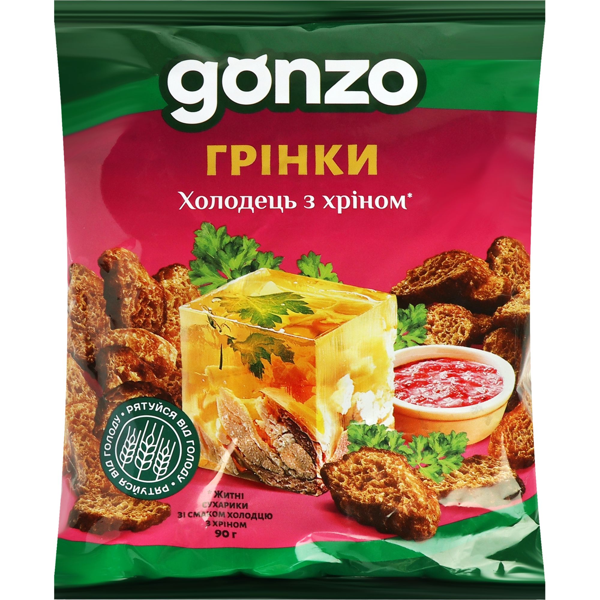 Житні сухарики Gonzo зі смаком холодцю з хріном 90 г (954301) - фото 1