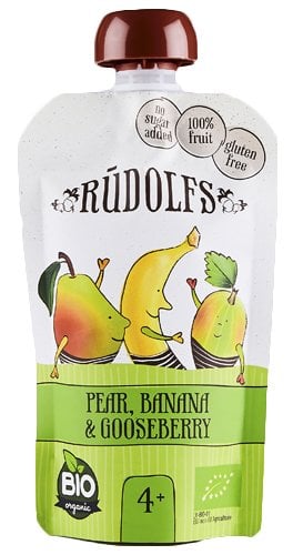 Пюре Rudolfs Pouch Смузі груша-банан-агрус, 110 г, 6 шт. - фото 1