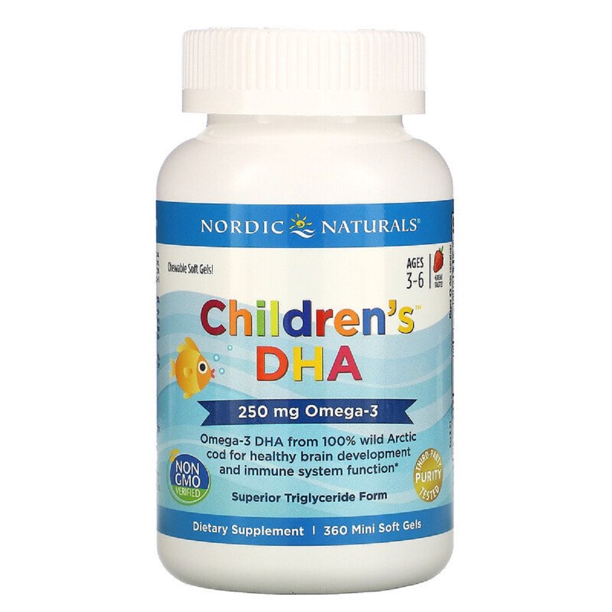 Риб'ячий жир для дітей Nordic Naturals Children's DHA Полуниця 250 мг 360 міні капсул - фото 1