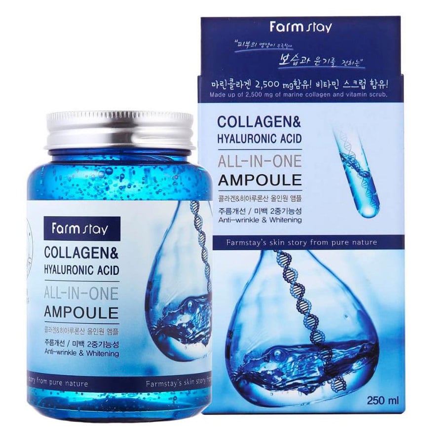 Сыворотка для лица FarmStay Collagen&Hyaluronic Acid All-In-One Ampoule с коллагеном и гиалуроновой кислотой, 250 мл - фото 1