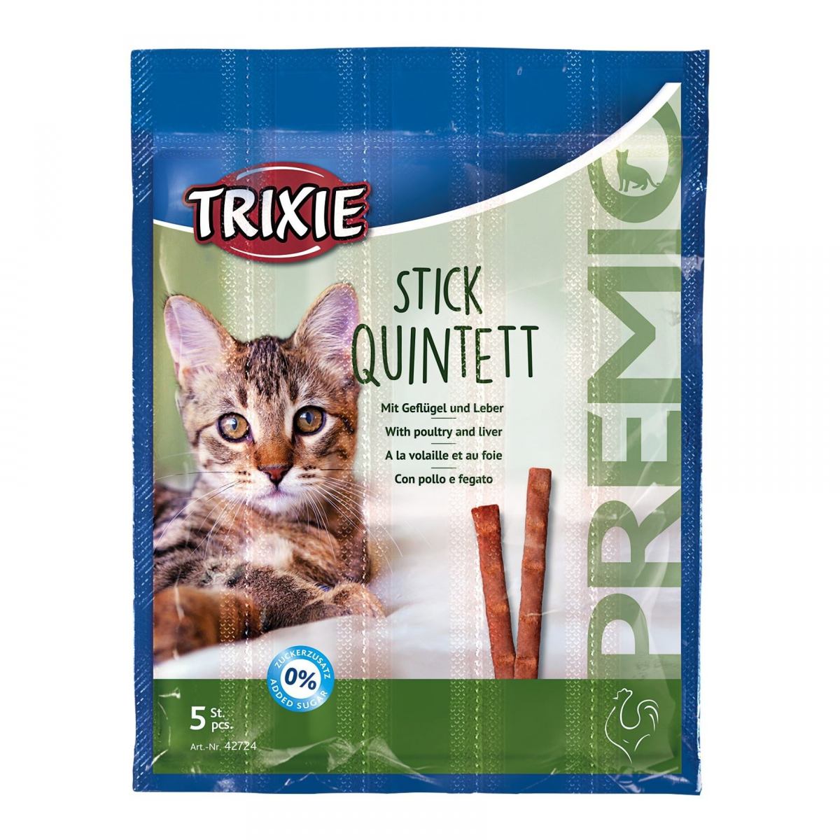 Ласощі для кішок Trixie PREMIO Quadro-Sticks, домашня птиця, 5 шт., 25 г - фото 1