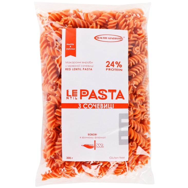 Макаронні вироби Healthy Generation LEntil Pasta із червоної сочевиці Спіраль 300 г - фото 1