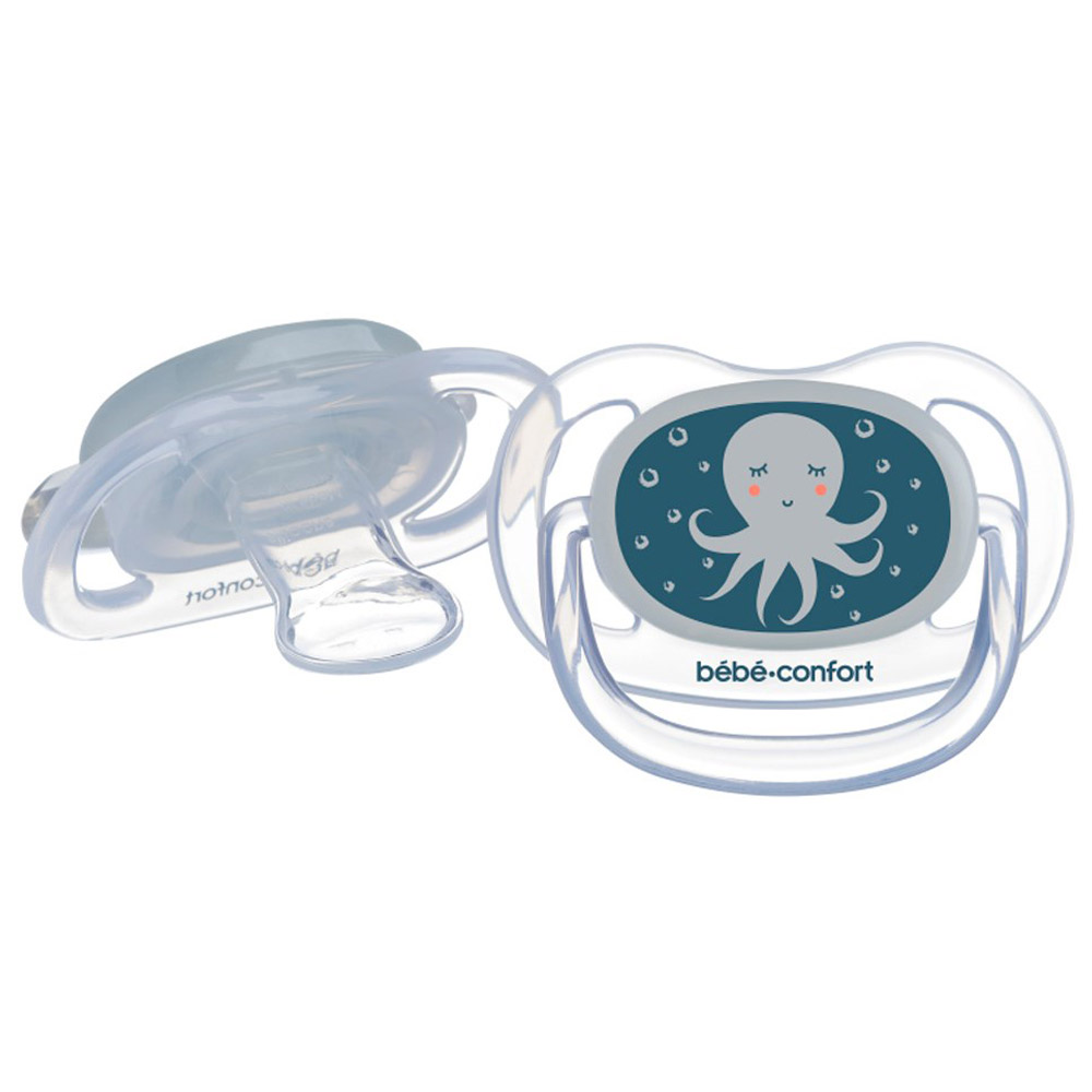 Пустушка силіконова Bebe Confort Physio Air Blue Octopus, анатомічна, 6-18 міс., синя, 2 шт. (3104201950) - фото 1