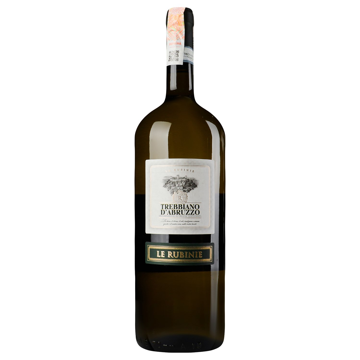 Вино Verga Le Rubinie Trebbiano D'Abruzzo DOC, белое, сухое, 11,5%, 1,5 л (ALR6141) - фото 1