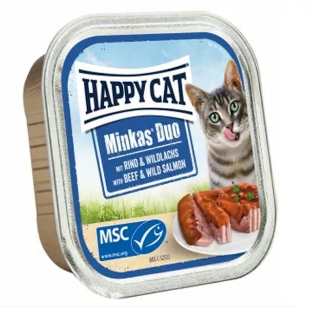 Вологий корм для котів Happy Cat Duo Rind&WLachs, паштет у соусі з яловичиною та диким лососем, 100 г - фото 1