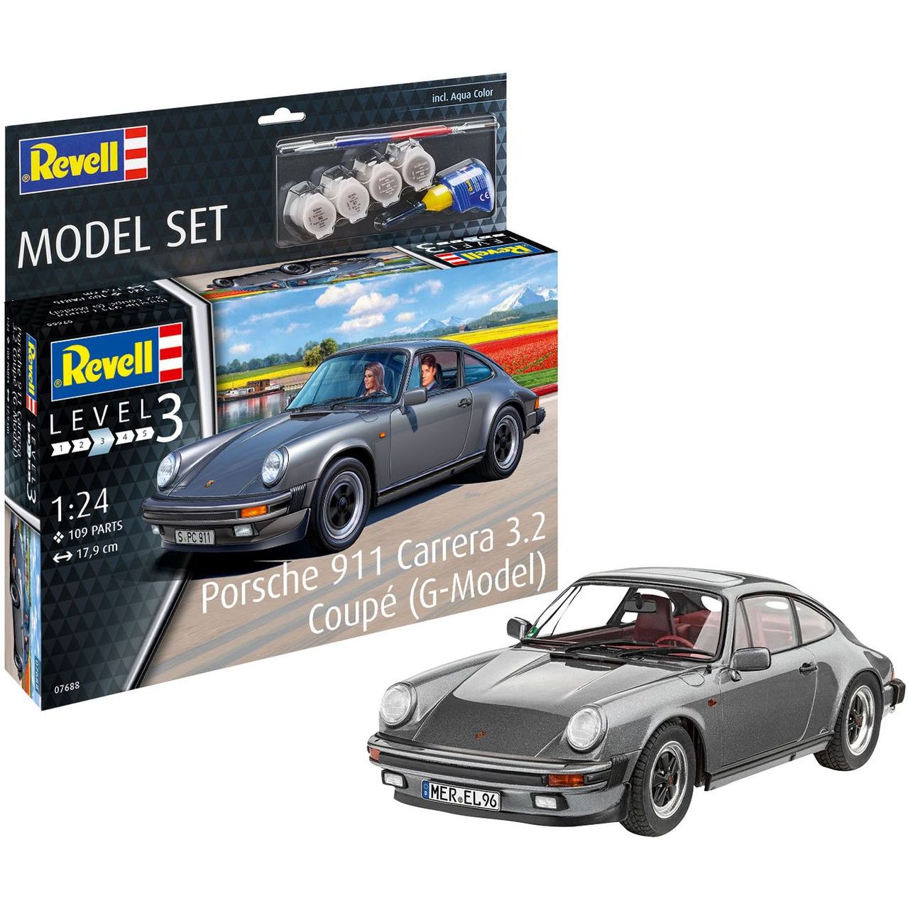 Сборная модель Revell Автомобиль Porsche 911 Carrera 3.2 Coupe уровень 3, масштаб 1:24, 109 деталей (RVL-67688) - фото 3