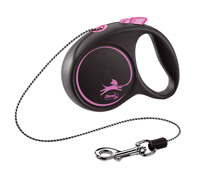 Повідець-рулетка Flexi Black Design XS, для собак до 8 кг, трос 3 м, чорний з рожевим (FU02C3.251.S CP) - фото 1