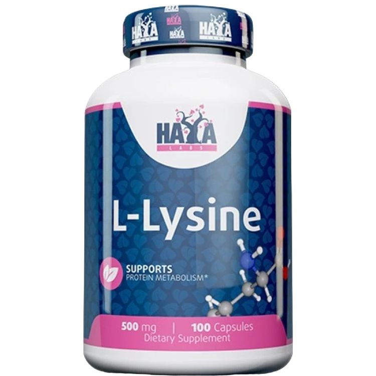 Аминокислота L-Лизин Haya Labs L-Lysine 500 мг 100 капсул - фото 1