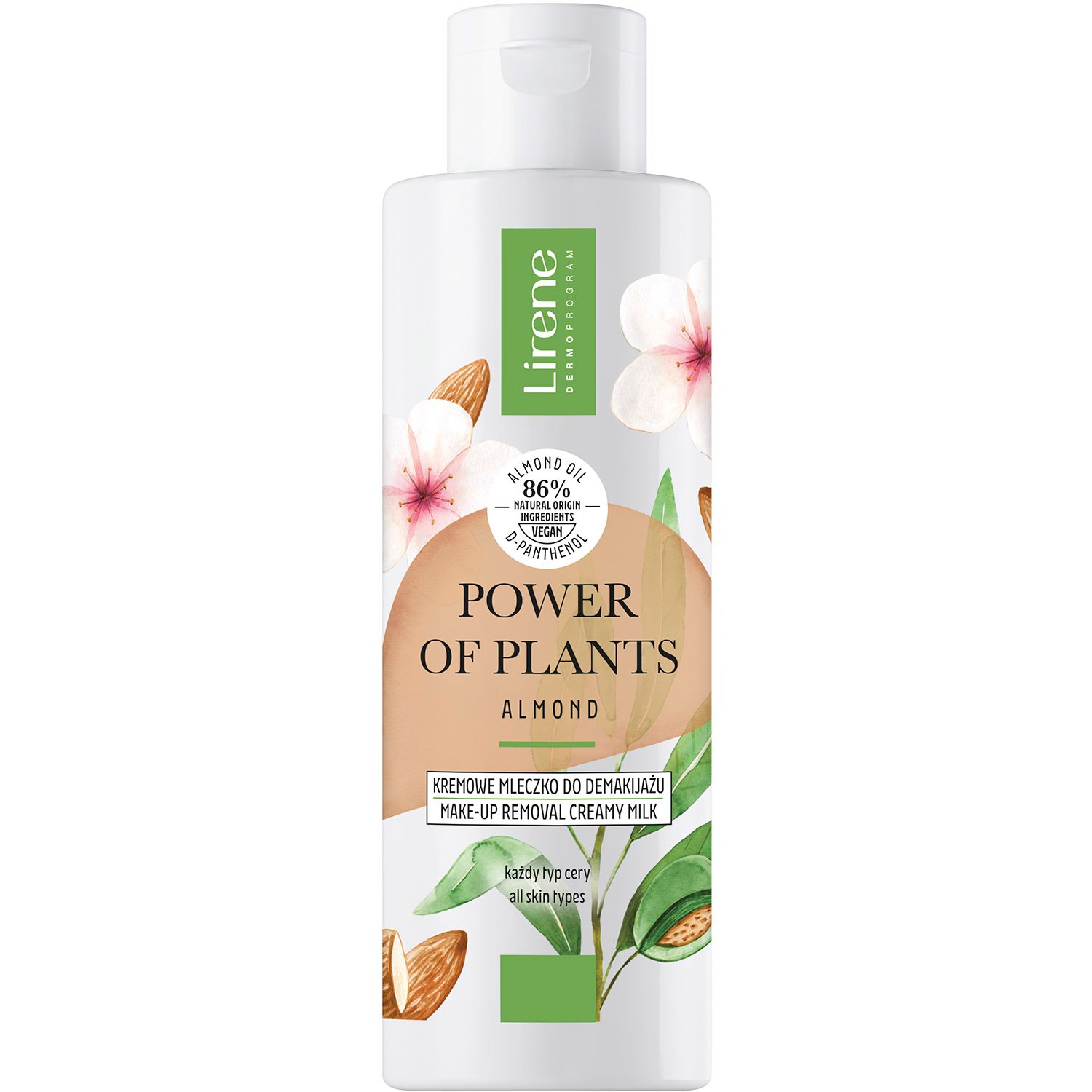 Кремове молочко для зняття макіяжу Lirene Power Of Plants Make-up Removal Creamy Milk Мигдаль 200 мл - фото 1