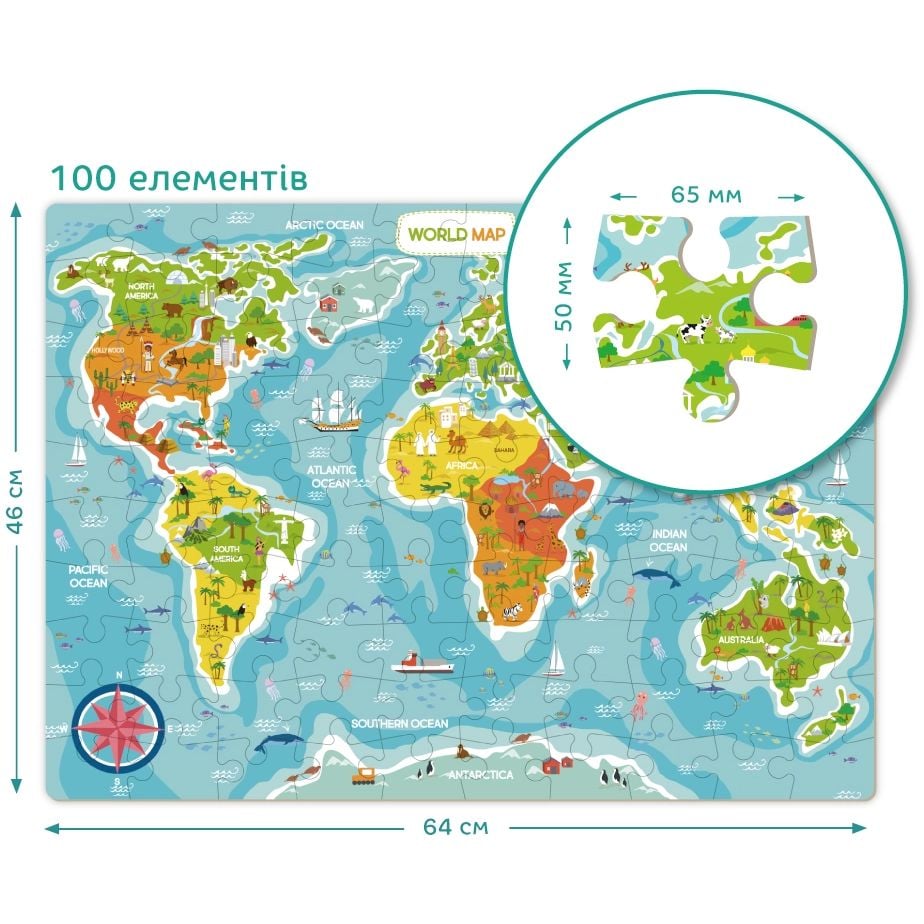 Пазл DoDo Карта Світу, англійська мова, 100 елементів (300123) - фото 2