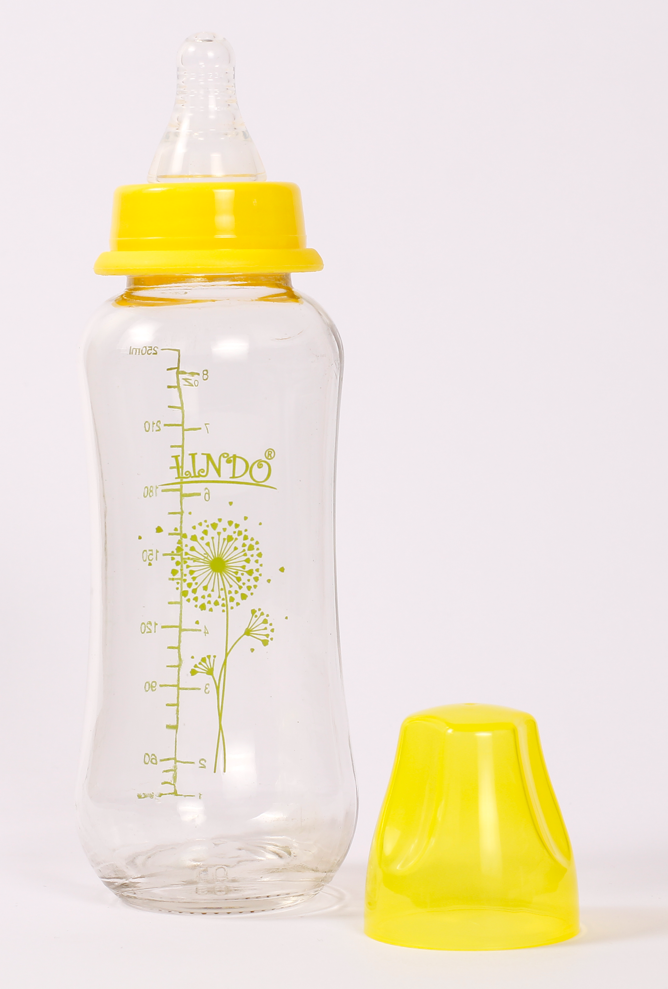 Стеклянная бутылочка для кормления Lindo Next to Nature, изогнутая, 250 мл, желтый (Pk 1010 жел) - фото 2